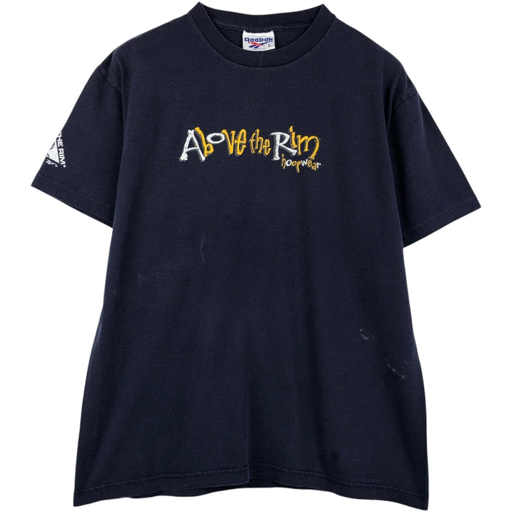 90'S Reebok ABOVE THE RIM sports print T-shirt, Made in USA, Men's size L equivalent, Vintage cotton navy blue type Vintage Second Hand