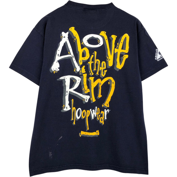 90'S Reebok ABOVE THE RIM sports print T-shirt, Made in USA, Men's size L equivalent, Vintage cotton navy blue type Vintage Second Hand