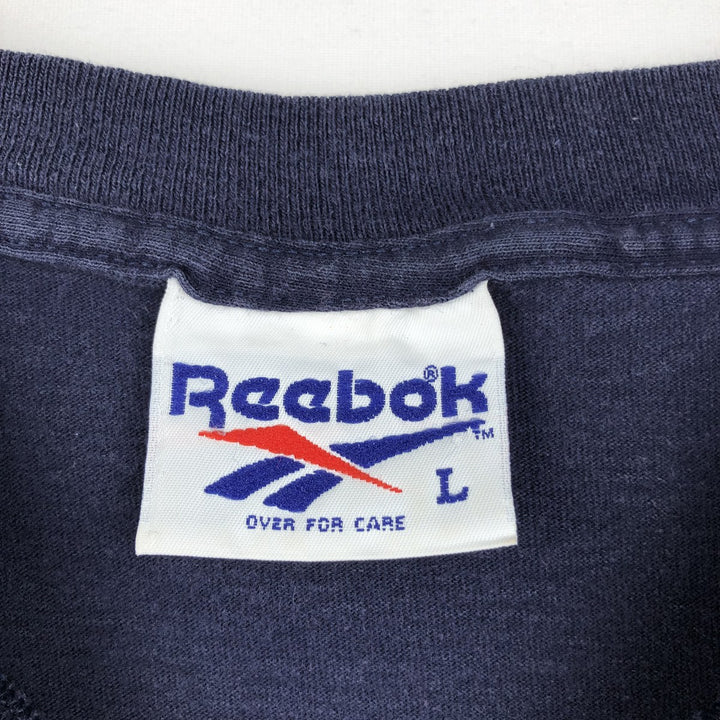 90'S Reebok ABOVE THE RIM sports print T-shirt, Made in USA, Men's size L equivalent, Vintage cotton navy blue type Vintage Second Hand