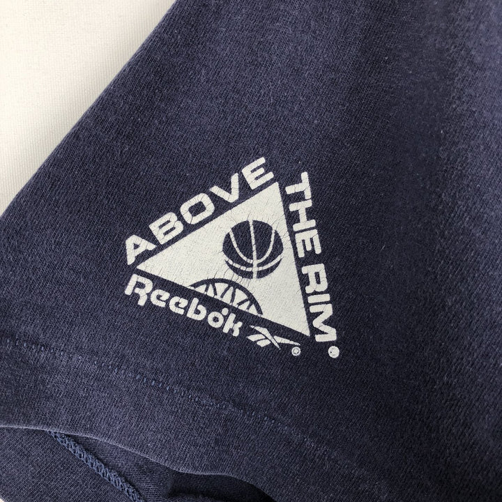 90'S Reebok ABOVE THE RIM sports print T-shirt, Made in USA, Men's size L equivalent, Vintage cotton navy blue type Vintage Second Hand