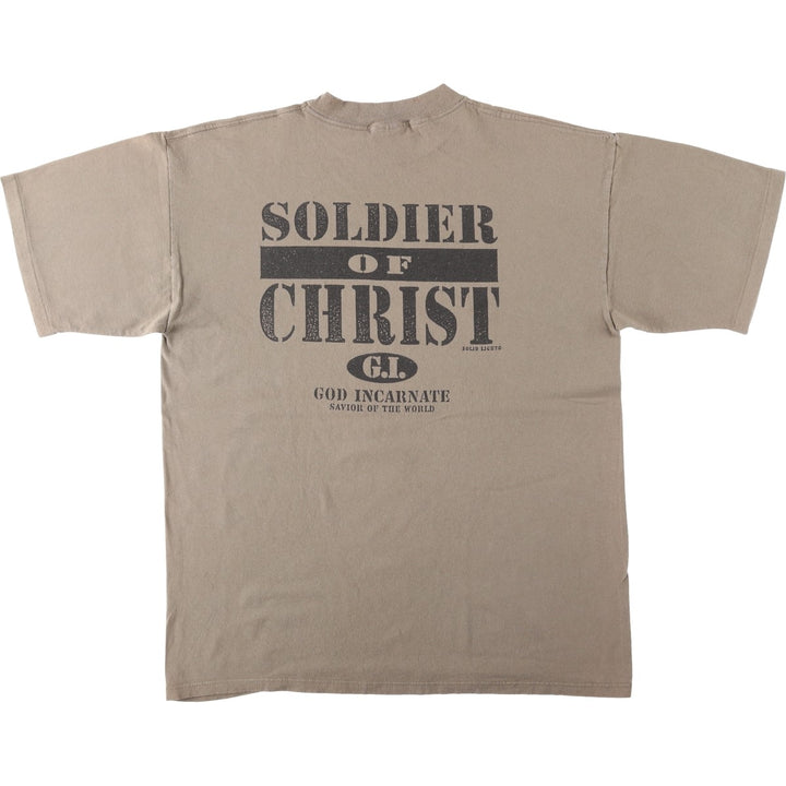 HLMILLER Printed Trompe-l'oeil T-Shirt, Made in USA, Men's XL (approx.) cotton Khaki type sage green Vintage Second Hand
