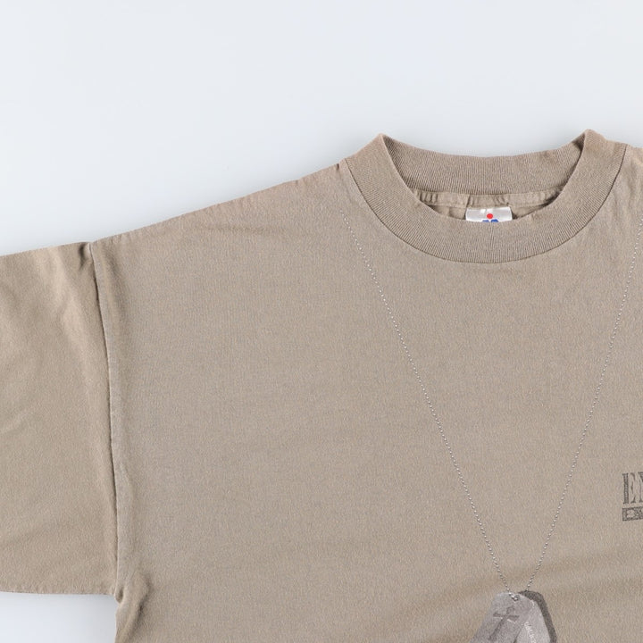 HLMILLER Printed Trompe-l'oeil T-Shirt, Made in USA, Men's XL (approx.) cotton Khaki type sage green Vintage Second Hand