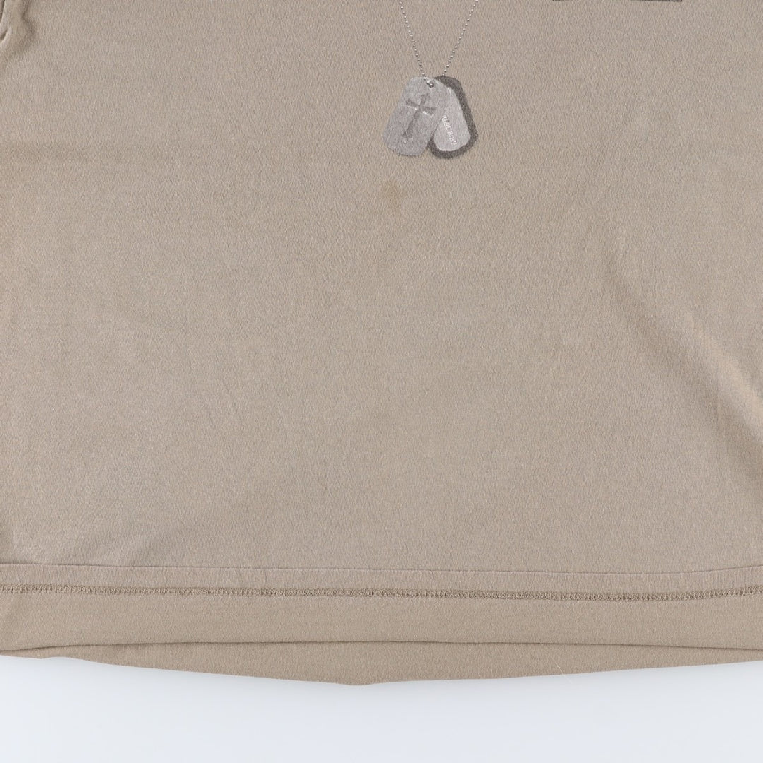 HLMILLER Printed Trompe-l'oeil T-Shirt, Made in USA, Men's XL (approx.) cotton Khaki type sage green Vintage Second Hand