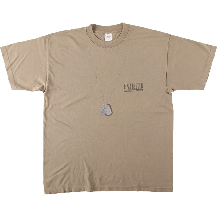 90'S Murina trompe l'oeil T-shirt, Made in USA, Men's XL equivalent, Vintage cotton Khaki type beige Vintage Second Hand