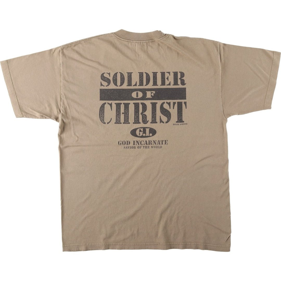 90'S Murina trompe l'oeil T-shirt, Made in USA, Men's XL equivalent, Vintage cotton Khaki type beige Vintage Second Hand
