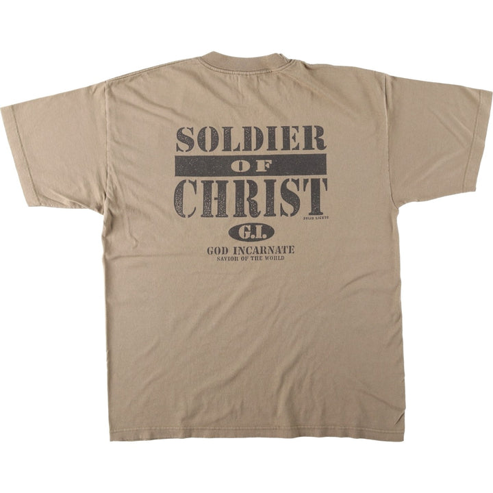 90'S Murina trompe l'oeil T-shirt, Made in USA, Men's XL equivalent, Vintage cotton Khaki type beige Vintage Second Hand
