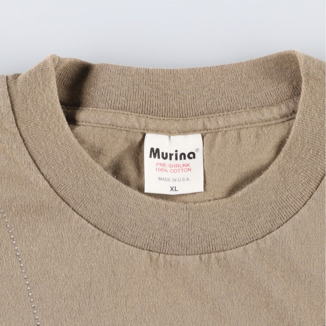 90'S Murina trompe l'oeil T-shirt, Made in USA, Men's XL equivalent, Vintage cotton Khaki type beige Vintage Second Hand