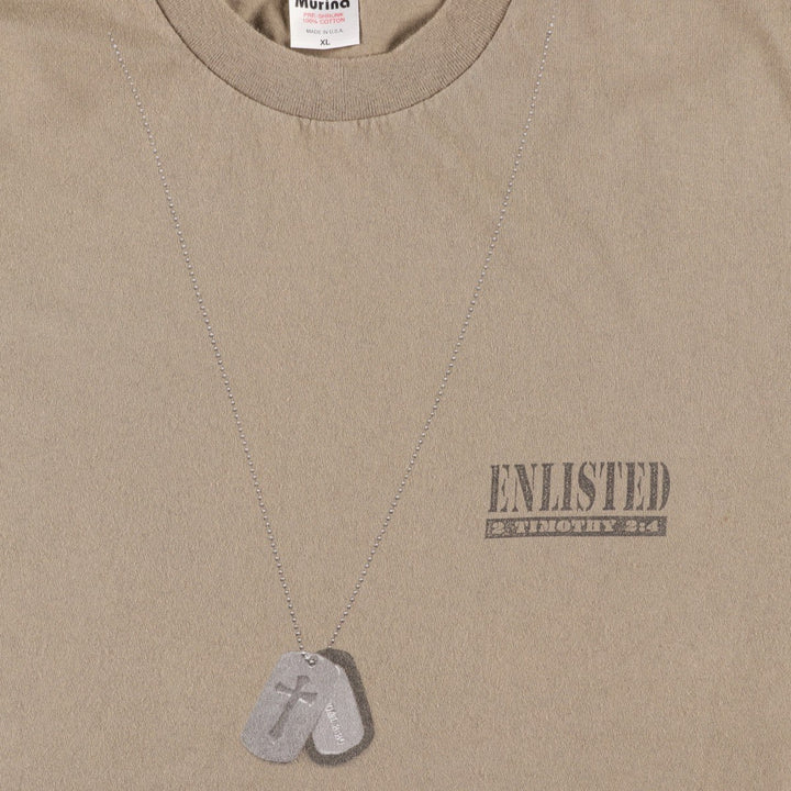 90'S Murina trompe l'oeil T-shirt, Made in USA, Men's XL equivalent, Vintage cotton Khaki type beige Vintage Second Hand