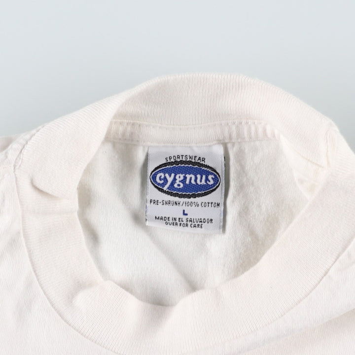 Cygnus printed T-shirt, men's size L (approx.) cotton white type Vintage Second Hand