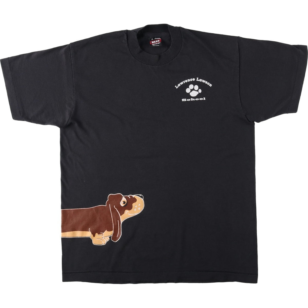 90'S Fruit of the Loom Dog Print College T-Shirt, Made in USA, Men's Size L (Equivalent), Vintage cotton black type Vintage Second Hand