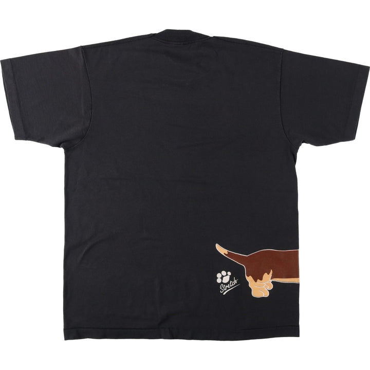 90'S Fruit of the Loom Dog Print College T-Shirt, Made in USA, Men's Size L (Equivalent), Vintage cotton black type Vintage Second Hand