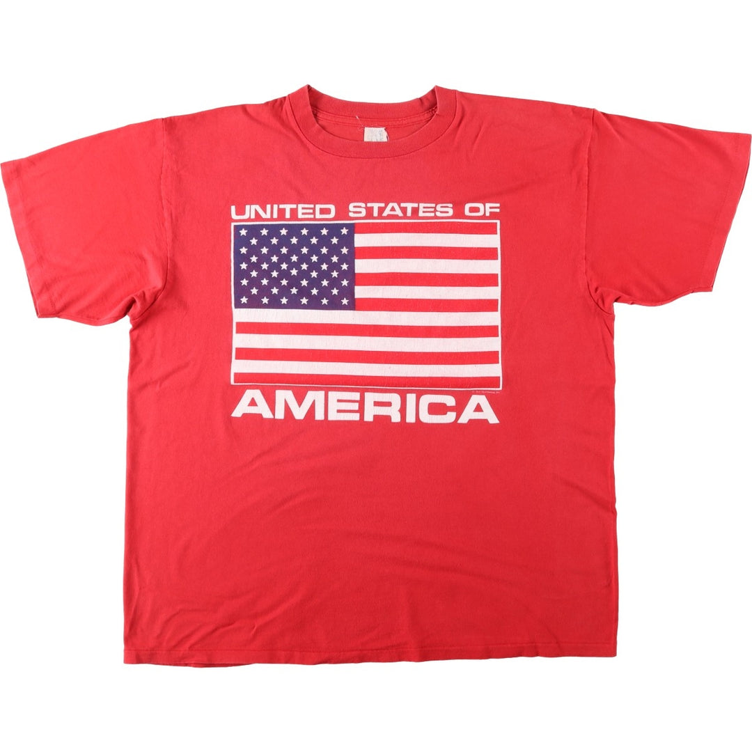 ~90'S SUN SPORTSWEAR American flag print T-shirt, Made in USA, Men's XL equivalent, Vintage cotton red type Vintage Second Hand