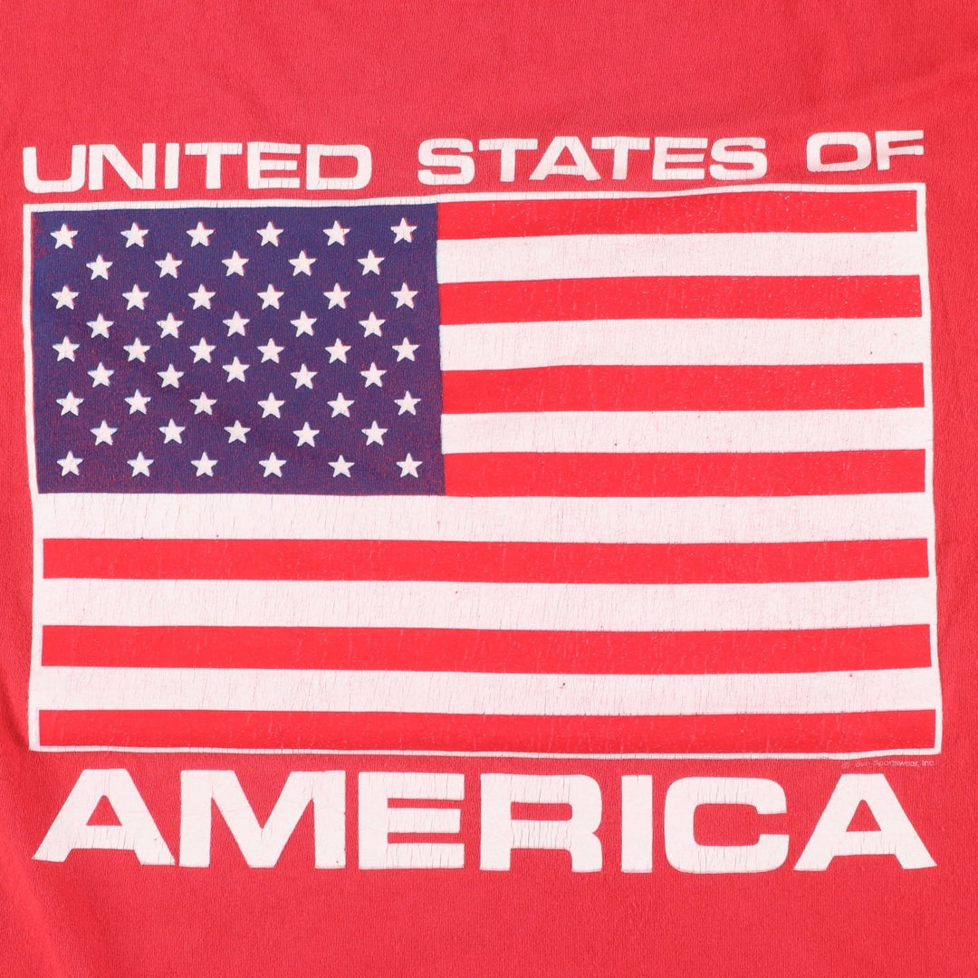 ~90'S SUN SPORTSWEAR American flag print T-shirt, Made in USA, Men's XL equivalent, Vintage cotton red type Vintage Second Hand