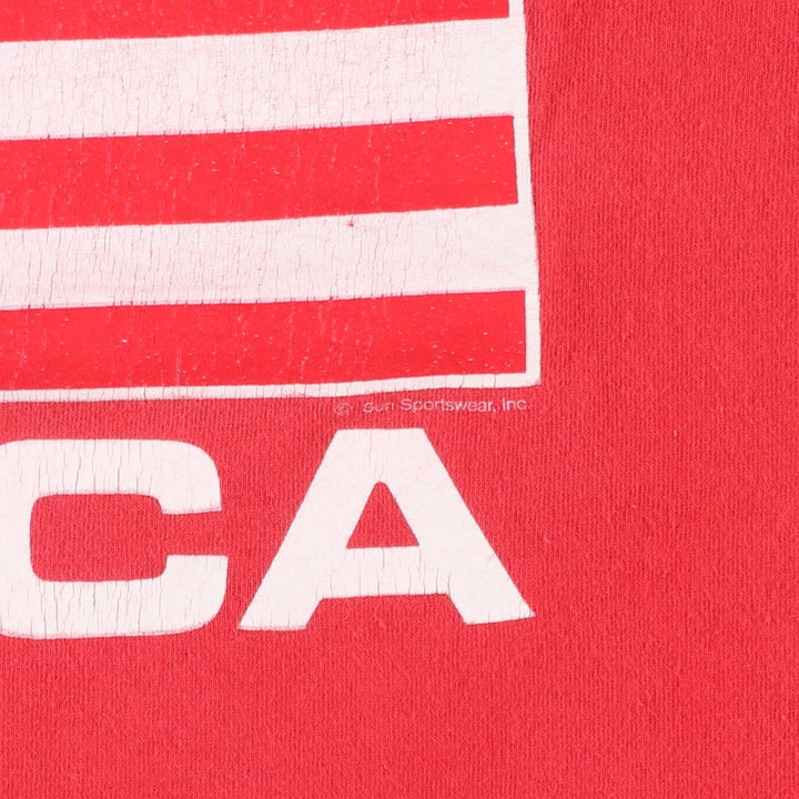 ~90'S SUN SPORTSWEAR American flag print T-shirt, Made in USA, Men's XL equivalent, Vintage cotton red type Vintage Second Hand