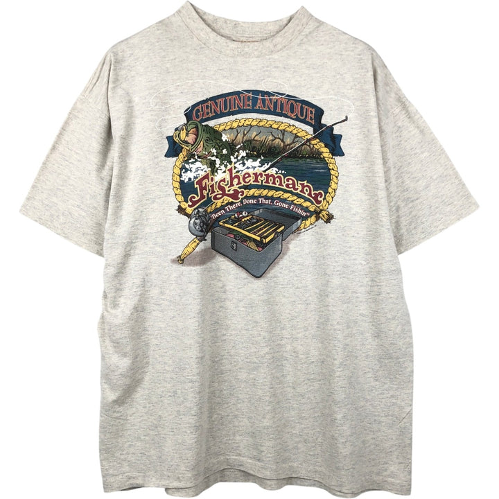 90'S PK Clothing Co. Fish Print T-Shirt, Made in USA, Men's XL equivalent, Vintage cotton gray type Vintage Second Hand