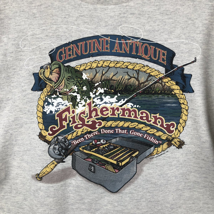 90'S PK Clothing Co. Fish Print T-Shirt, Made in USA, Men's XL equivalent, Vintage cotton gray type Vintage Second Hand