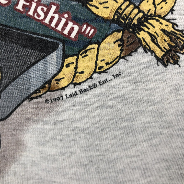 90'S PK Clothing Co. Fish Print T-Shirt, Made in USA, Men's XL equivalent, Vintage cotton gray type Vintage Second Hand