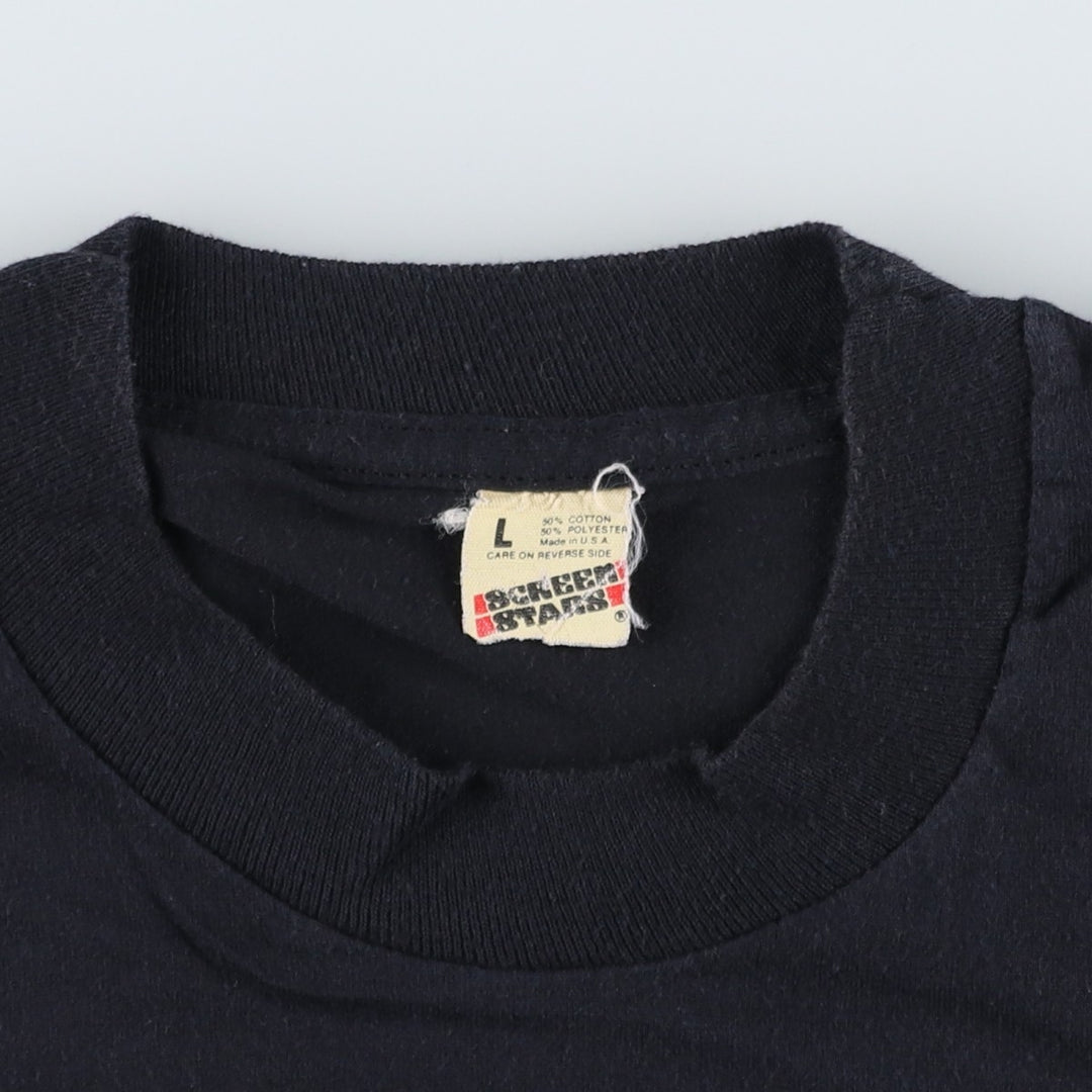 80'S SCREEN STARS Message Print T-Shirt Made in USA Men's L Size Vintage cotton black type Vintage Second Hand