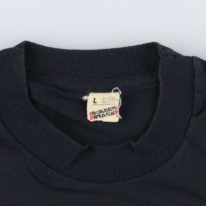 80'S SCREEN STARS Message Print T-Shirt Made in USA Men's L Size Vintage cotton black type Vintage Second Hand