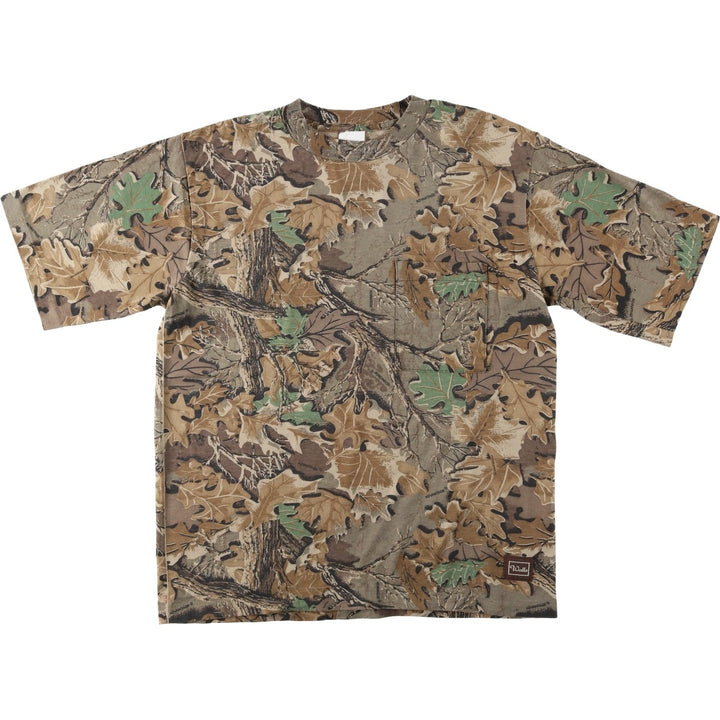 ~90'S Real Tree Camo Pocket T-Shirt, Made in USA, Medium Regular (equivalent to Men's M), Vintage cotton Khaki type brown Vintage Second Hand
