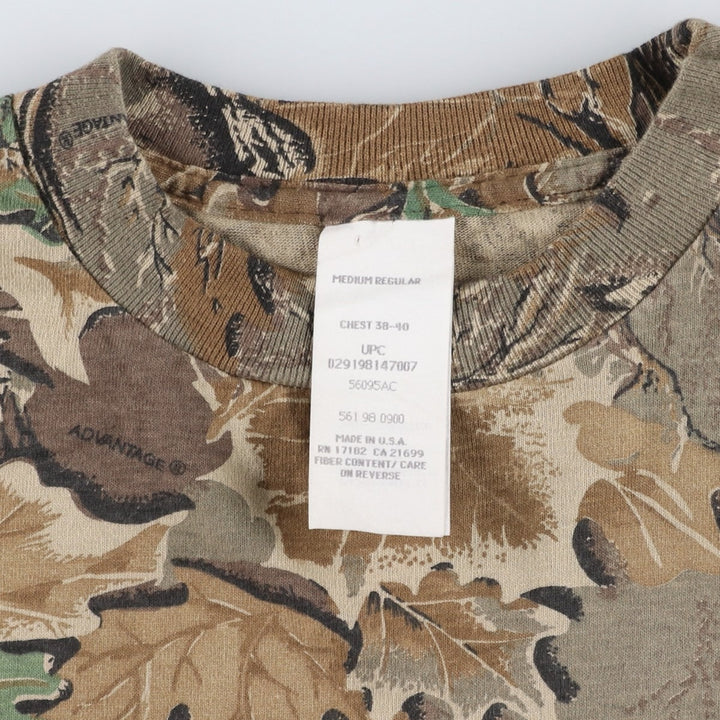 ~90'S Real Tree Camo Pocket T-Shirt, Made in USA, Medium Regular (equivalent to Men's M), Vintage cotton Khaki type brown Vintage Second Hand