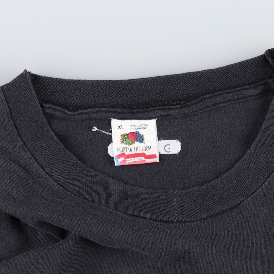 90'S Fruit of the Loom printed T-shirt, made in the USA, men's XL size, vintage cotton black type Vintage Second Hand