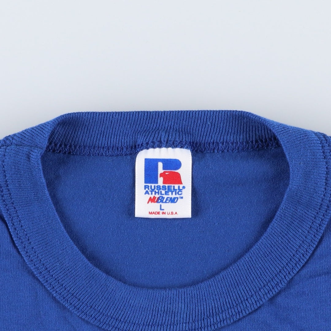 Russell Jesus Christ Print T-Shirt, Made in USA, Men's Size L cotton blue type Vintage Second Hand
