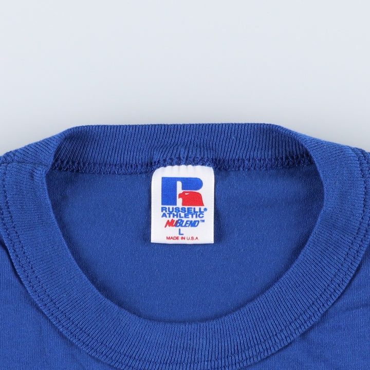 Russell Jesus Christ Print T-Shirt, Made in USA, Men's Size L cotton blue type Vintage Second Hand