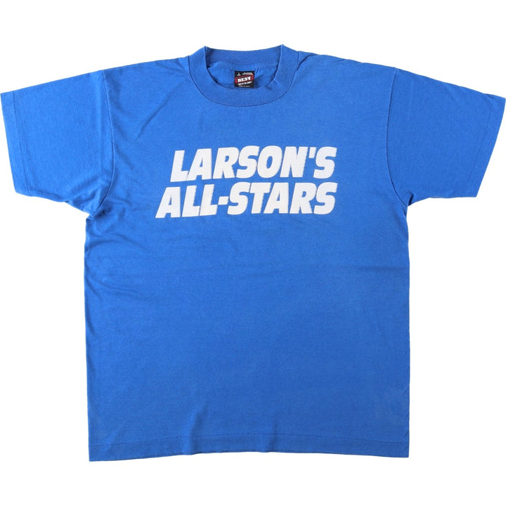 90'S Fruit of the Loom Best Printed T-shirt, Made in USA, Men's L size, Vintage cotton blue type Vintage Second Hand