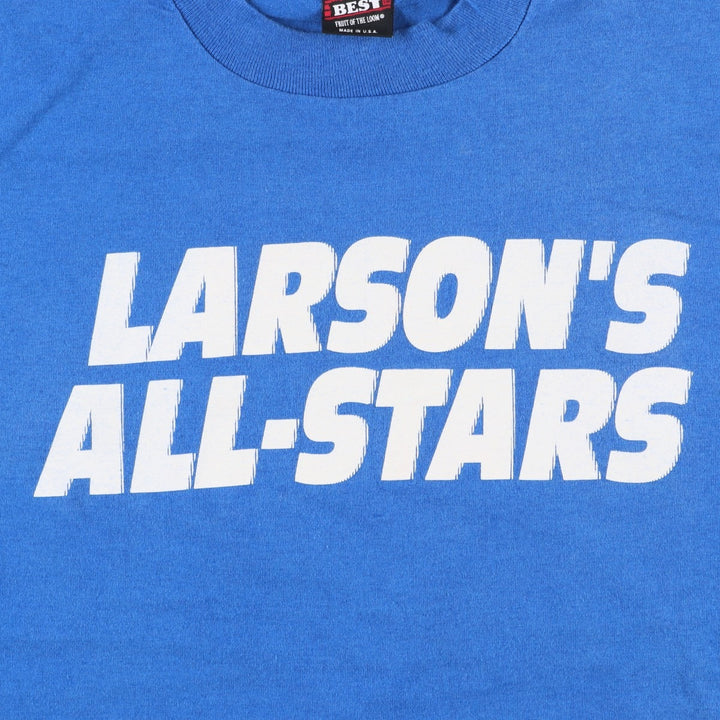 90'S Fruit of the Loom Best Printed T-shirt, Made in USA, Men's L size, Vintage cotton blue type Vintage Second Hand