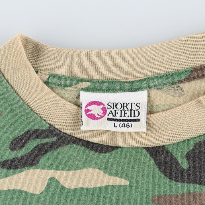 SPORTS AFIELD Woodland Camo Pocket T-Shirt, Made in USA, Men's Size L (Equivalent), Vintage cotton Khaki type sage green Vintage Second Hand