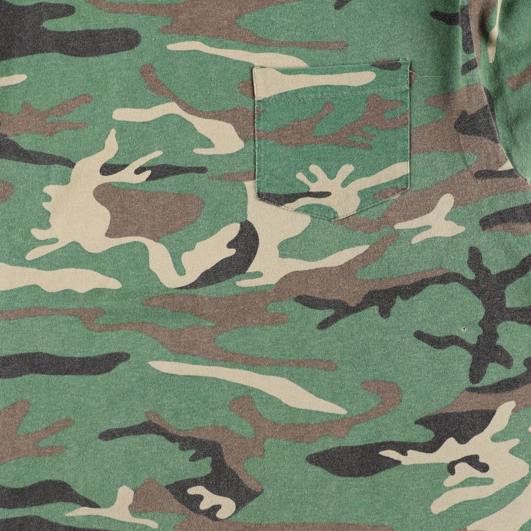 SPORTS AFIELD Woodland Camo Pocket T-Shirt, Made in USA, Men's Size L (Equivalent), Vintage cotton Khaki type sage green Vintage Second Hand