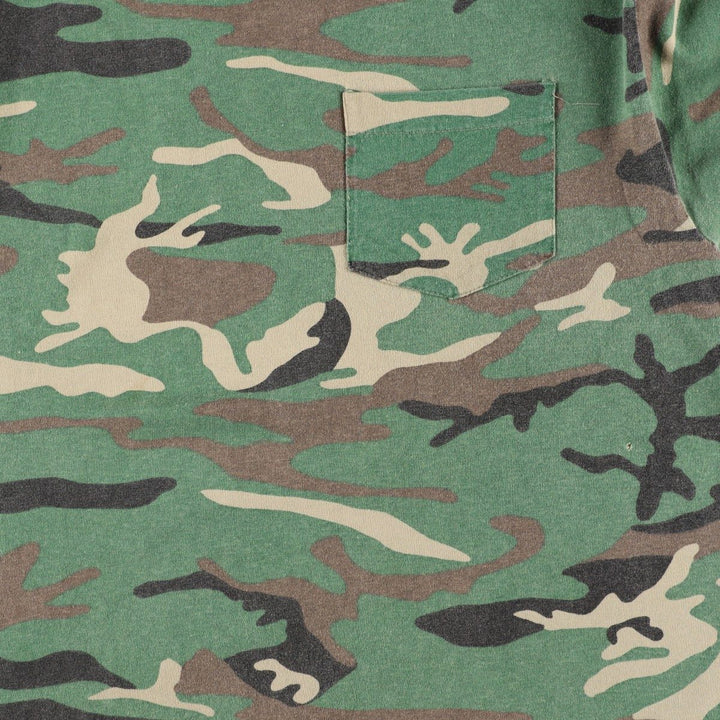 SPORTS AFIELD Woodland Camo Pocket T-Shirt, Made in USA, Men's Size L (Equivalent), Vintage cotton Khaki type sage green Vintage Second Hand