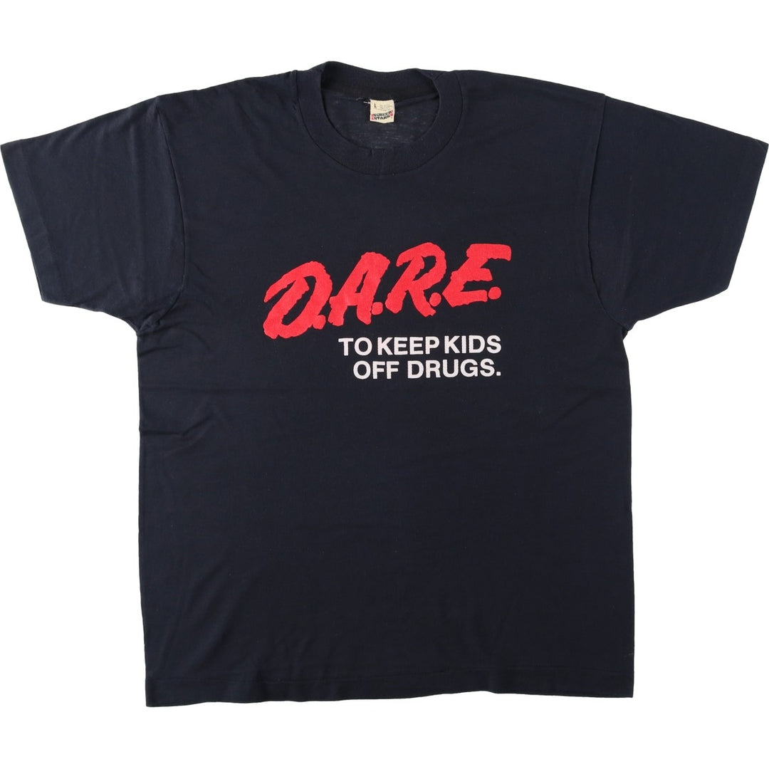 80'S Screen Stars Dare Drug Abuse Prevention Education Print T-Shirt, Made in USA, Men's Size L (approx.), Vintage cotton black type Vintage Second Hand