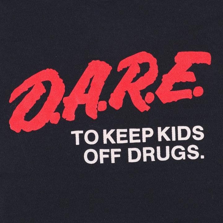 80'S Screen Stars Dare Drug Abuse Prevention Education Print T-Shirt, Made in USA, Men's Size L (approx.), Vintage cotton black type Vintage Second Hand