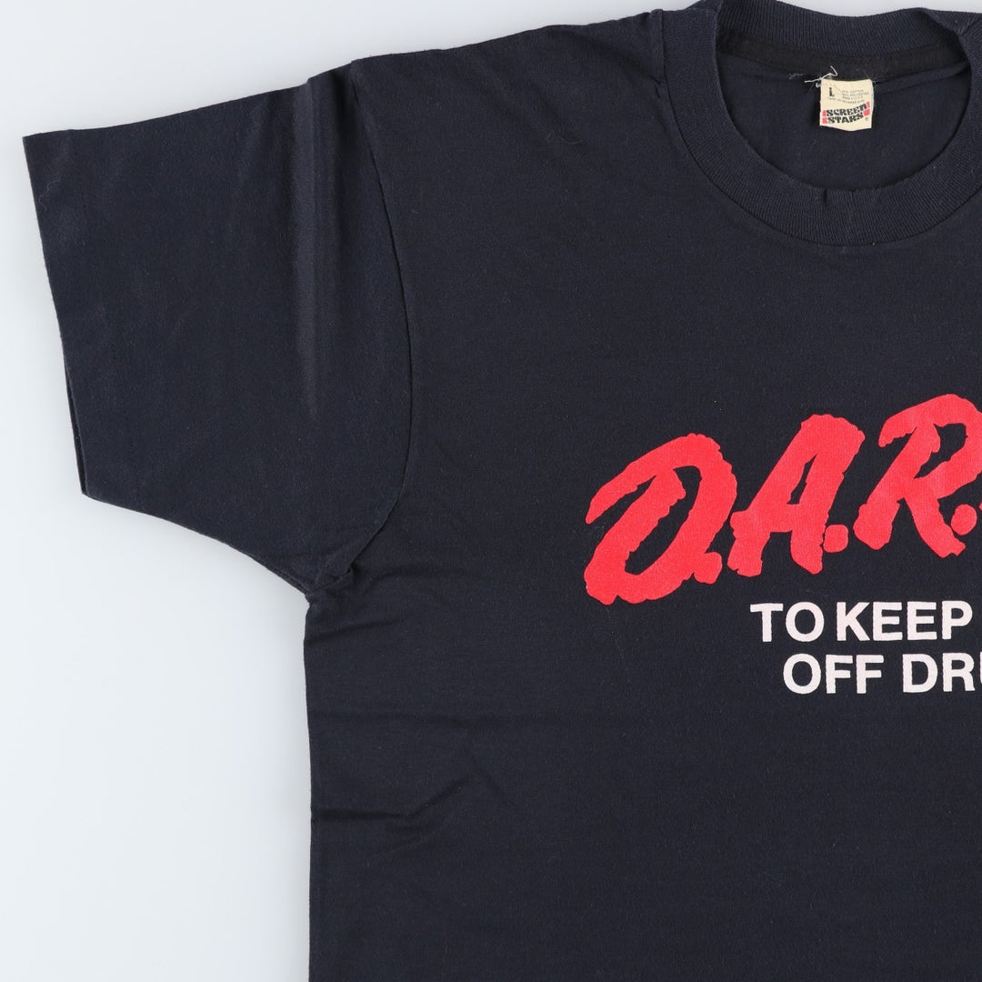 80'S Screen Stars Dare Drug Abuse Prevention Education Print T-Shirt, Made in USA, Men's Size L (approx.), Vintage cotton black type Vintage Second Hand