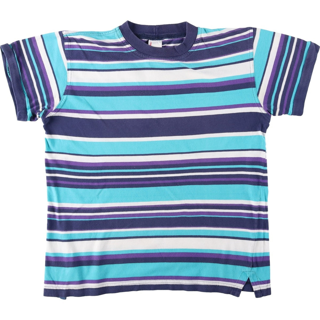 Hanna Andersson Multi-stripe T-shirt, Made in USA, Men's Size S cotton turquoise blue Vintage Second Hand