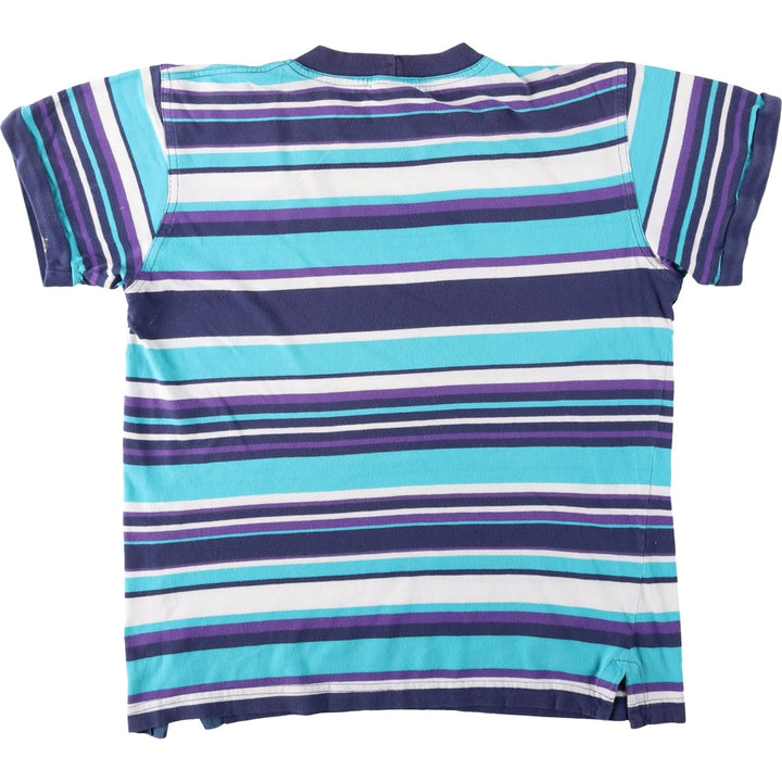 Hanna Andersson Multi-stripe T-shirt, Made in USA, Men's Size S cotton turquoise blue Vintage Second Hand
