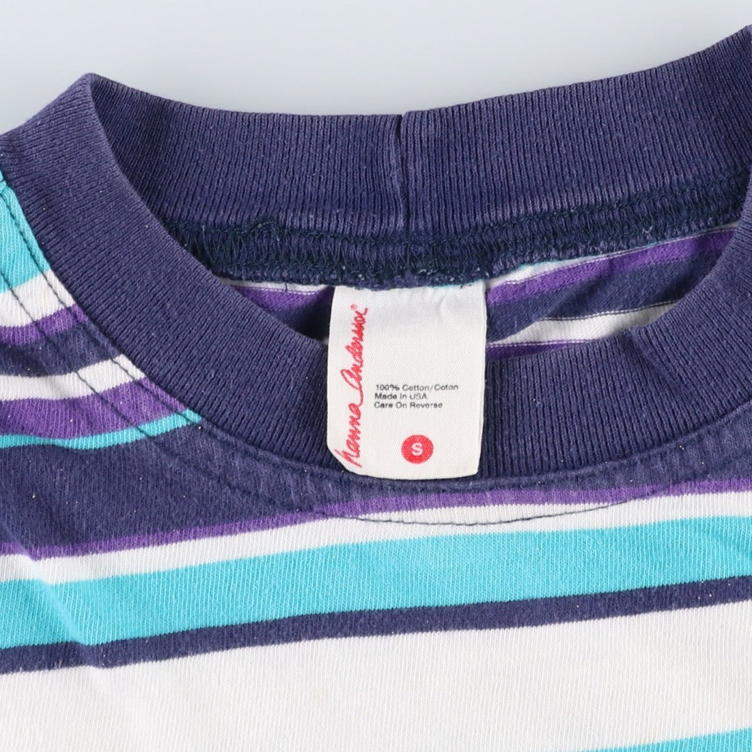 Hanna Andersson Multi-stripe T-shirt, Made in USA, Men's Size S cotton turquoise blue Vintage Second Hand