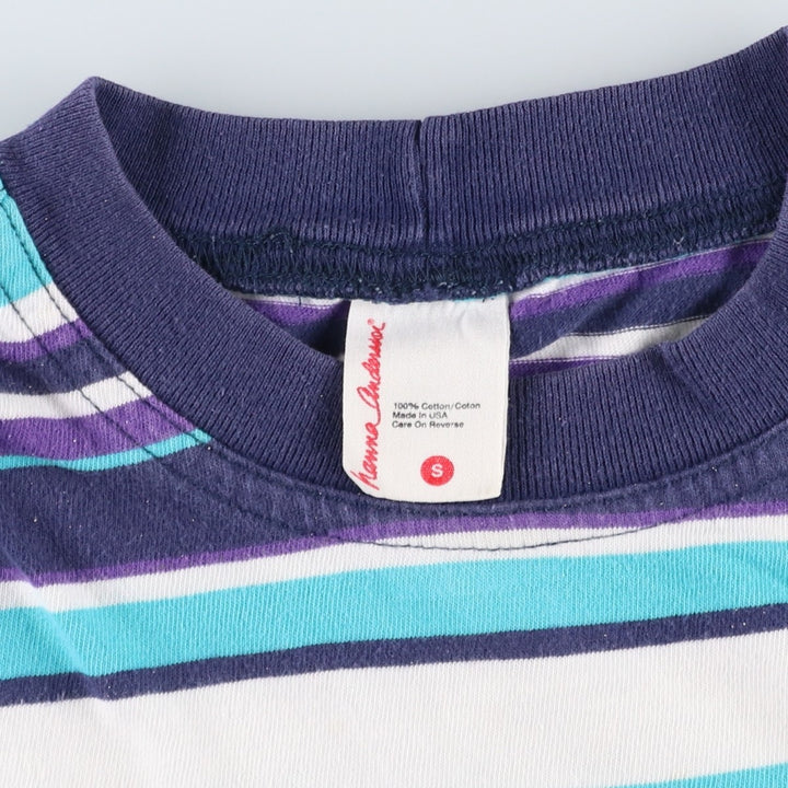 Hanna Andersson Multi-stripe T-shirt, Made in USA, Men's Size S cotton turquoise blue Vintage Second Hand