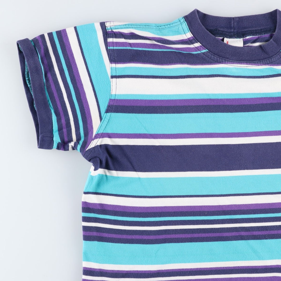 Hanna Andersson Multi-stripe T-shirt, Made in USA, Men's Size S cotton turquoise blue Vintage Second Hand