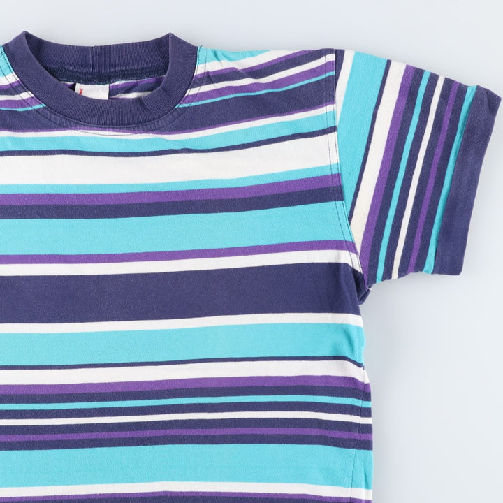 Hanna Andersson Multi-stripe T-shirt, Made in USA, Men's Size S cotton turquoise blue Vintage Second Hand