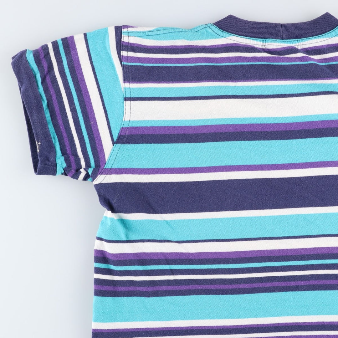 Hanna Andersson Multi-stripe T-shirt, Made in USA, Men's Size S cotton turquoise blue Vintage Second Hand