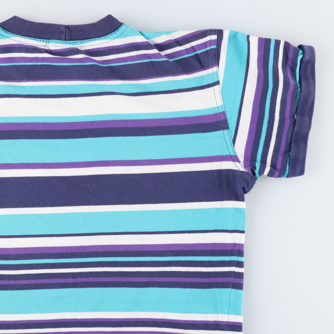 Hanna Andersson Multi-stripe T-shirt, Made in USA, Men's Size S cotton turquoise blue Vintage Second Hand