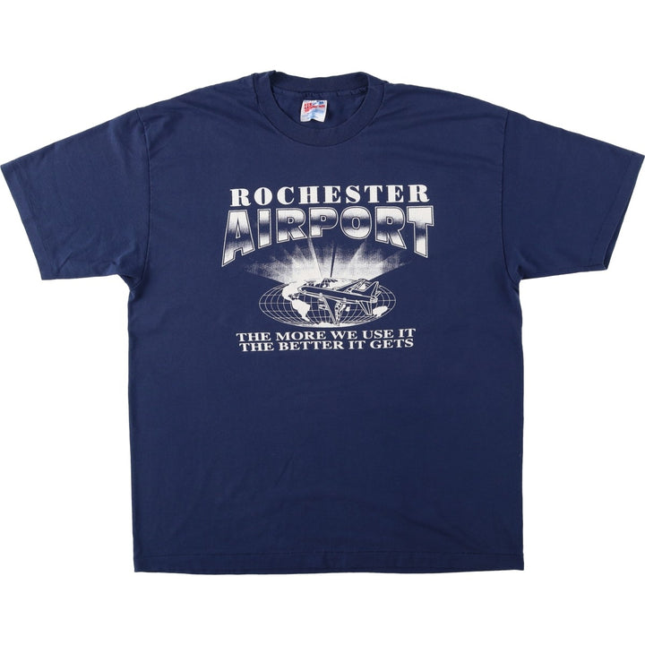 90'S Hanes ROCHESTER AIRPORT Print T-Shirt, Made in USA, Men's XL equivalent, Vintage cotton navy blue type Vintage Second Hand