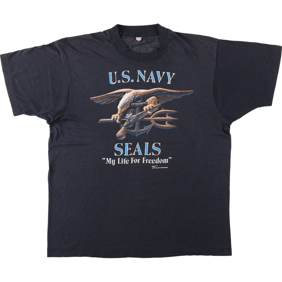 US Navy Eagle Pattern Military Print T-Shirt (Men's Size M) unclear black type Vintage Second Hand