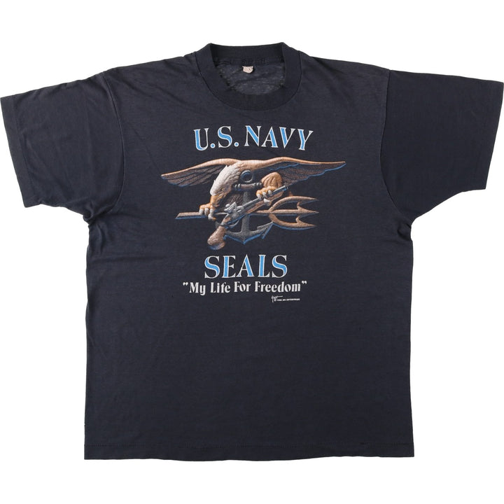 US Navy Eagle Pattern Military Print T-Shirt (Men's Size M) unclear black type Vintage Second Hand