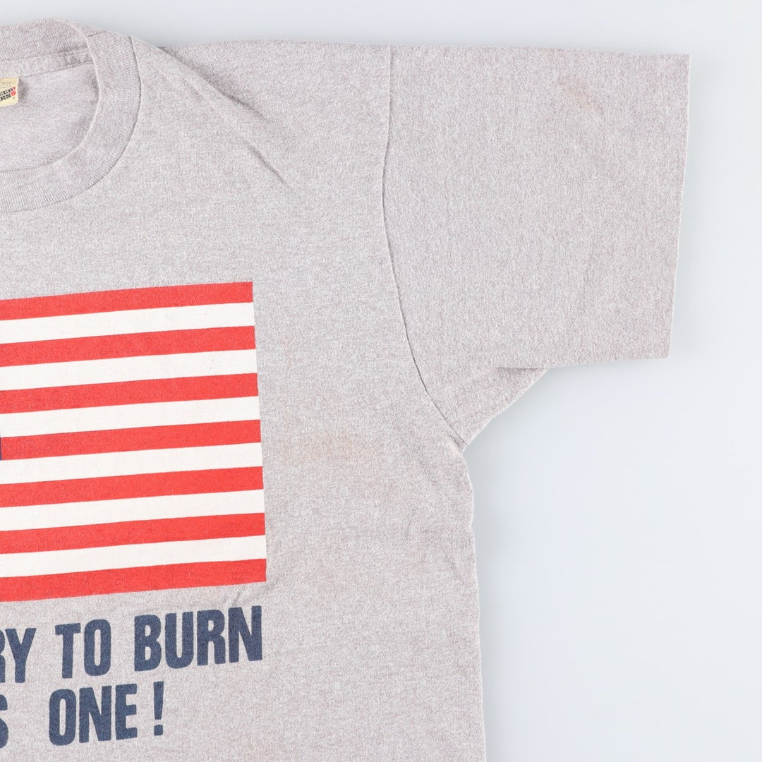 80s-90'S Screen Stars "JUST TRY TO BURN THIS ONE!" American flag print T-shirt, Made in USA, Men's XL equivalent, Vintage cotton gray type Vintage Second Hand