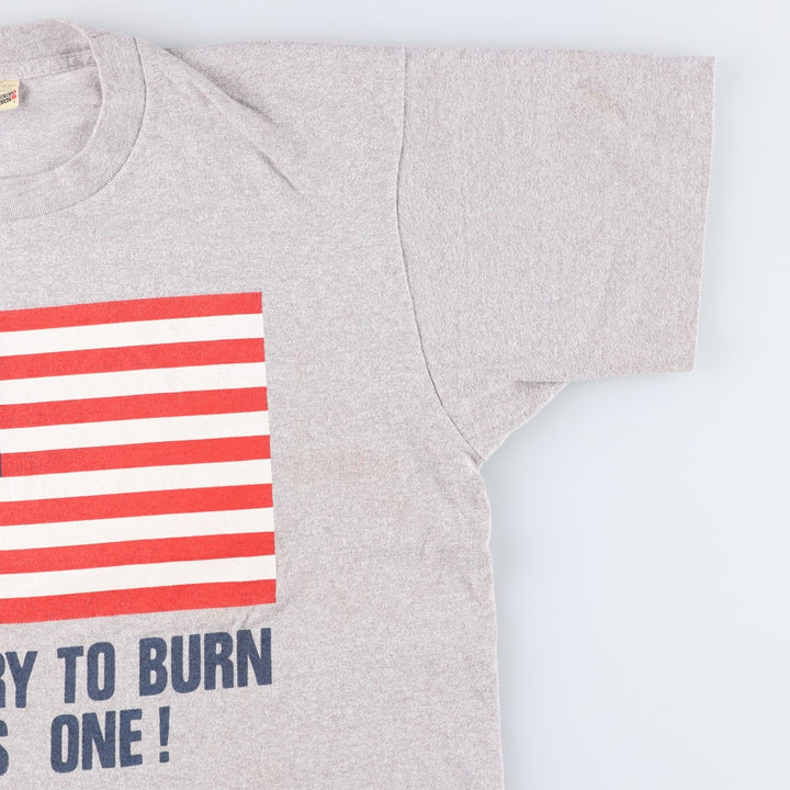 80s-90'S Screen Stars "JUST TRY TO BURN THIS ONE!" American flag print T-shirt, Made in USA, Men's XL equivalent, Vintage cotton gray type Vintage Second Hand
