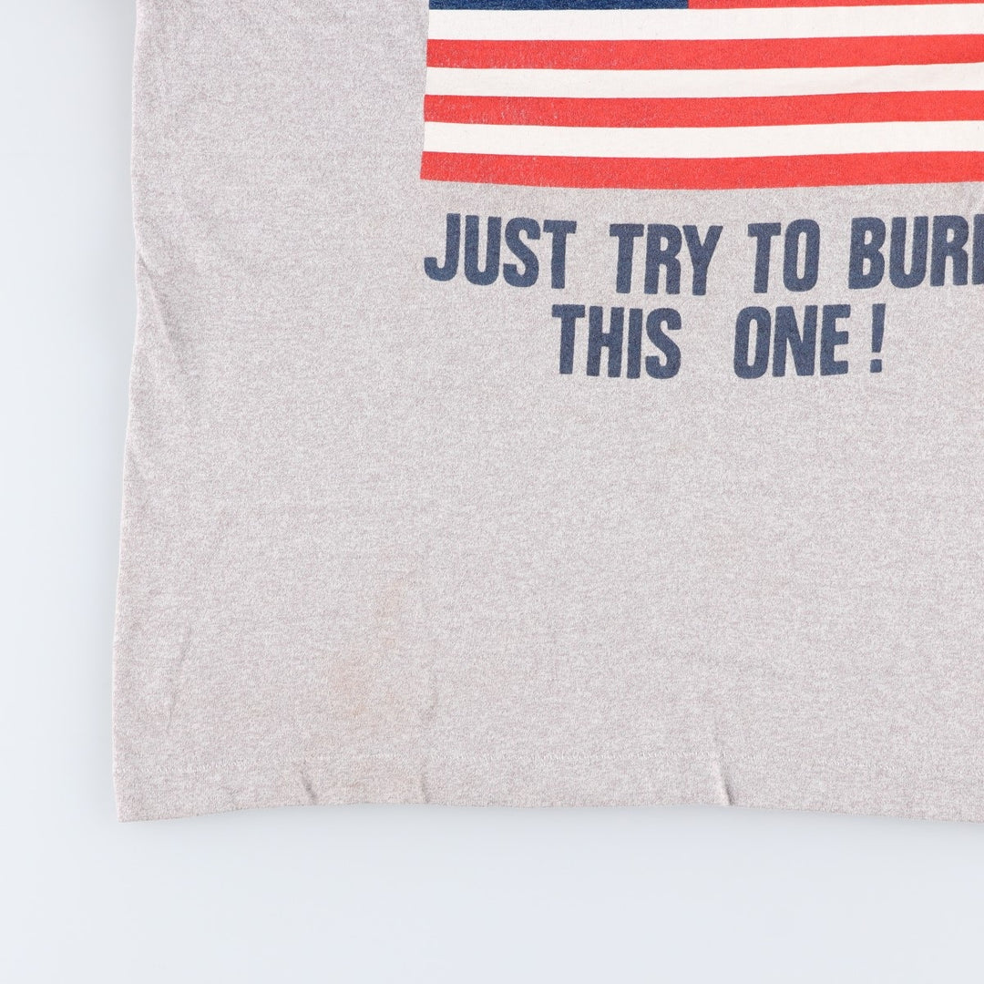 80s-90'S Screen Stars "JUST TRY TO BURN THIS ONE!" American flag print T-shirt, Made in USA, Men's XL equivalent, Vintage cotton gray type Vintage Second Hand